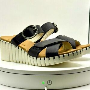 Skechers Luxe Foam Black Platform Wedge Sandals Slip-On Comfort Shoes Size 9